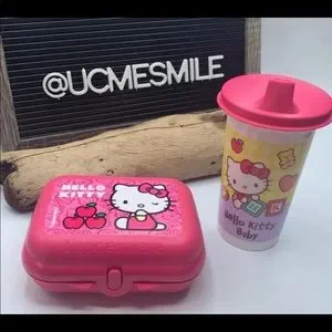 Lot Enfant Hello Kitty Tupperware – Gobelet Et Boîte Rose, Parfait Pour Le Quotidien !